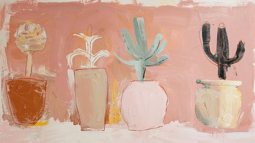 Kakteenfamilie in Töpfen