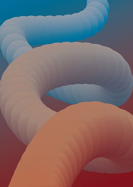 Forme psychédélique, colorée et abstraite de serpent/tube - 4 par Pim Haring