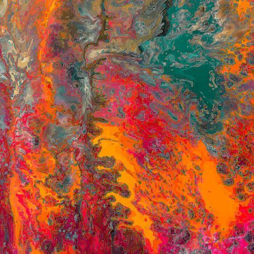 Œuvre d'art numérique moderne et abstraite en rouge orange bleu