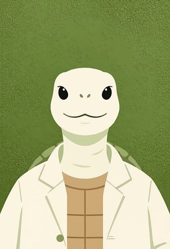 Dr. Shell: Vriendelijke schildpad in een laboratoriumjas – Wanddecoratie met vest & 
