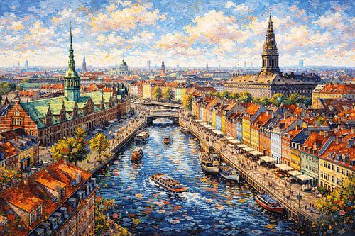 Kopenhagen in Denemarken, een impressionistisch schilderij.