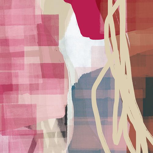 Abstracte aquarelkunst in paars, bruin en blauw.