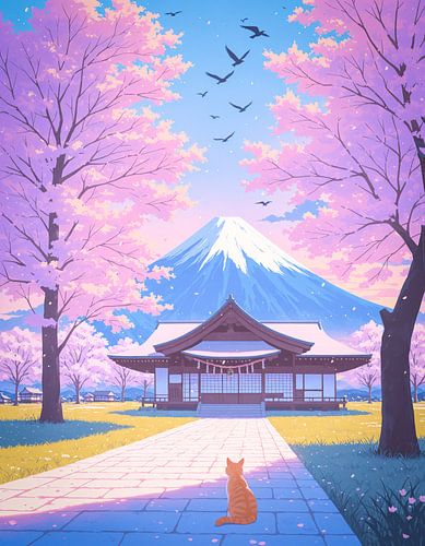 Anime Shrine Pastel Lofi Cherry Blossom Japan
