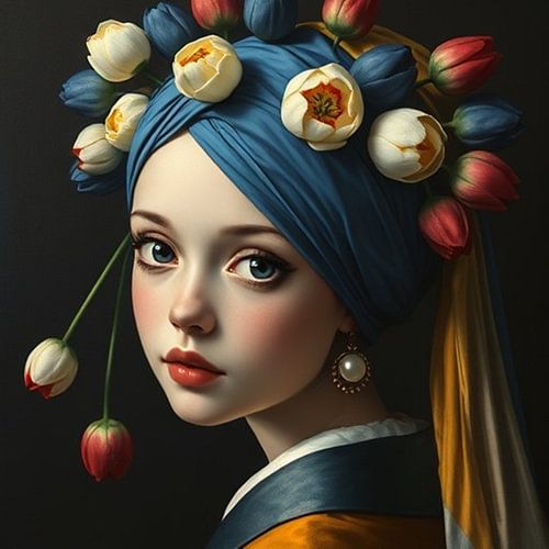 Het  jonge meisje met de parel - tulpen nr 4 fine art portret.