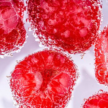 Framboises dans de l'eau gazeuse sur Dafne Vos