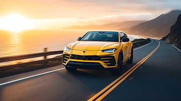 Gele krachtige Lamborghini Urus van PixelPrestige