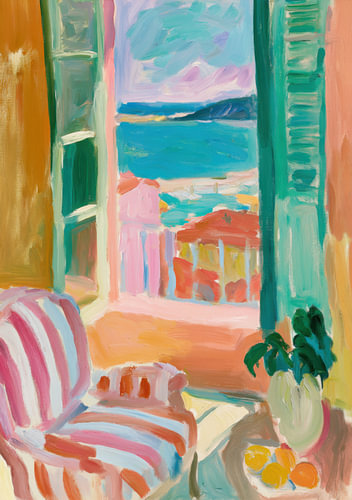 A view through the open window of the blue sea by Niklas Maximilian
