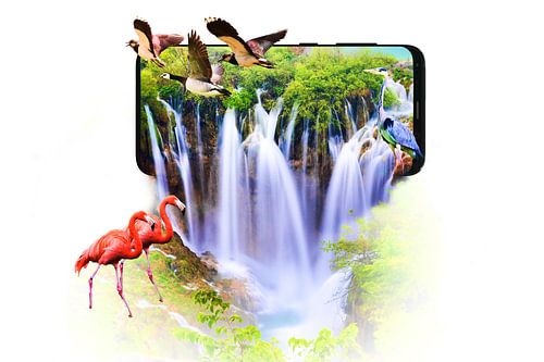 Waterval die uit een smartphone komt