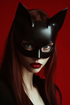 Vrouwelijk Catwoman masker in rood van Poster Art Shop