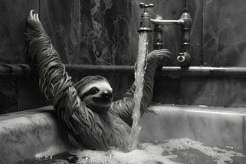 Cosy sloth in the bathtub - an adorable bathroom picture for your toilet