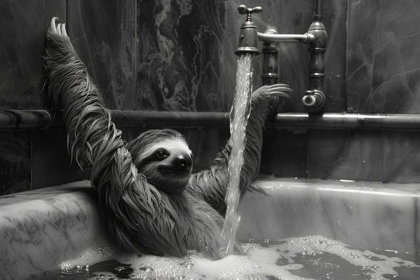 Cosy sloth in the bathtub - an adorable bathroom picture for your toilet by Poster Art Shop
