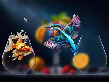 Kingfisher and Goldfish - IJsvogel en Goudvis van ellenilli .