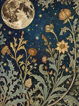 Moon And Flowers Style William Morris by TOAN TRAN