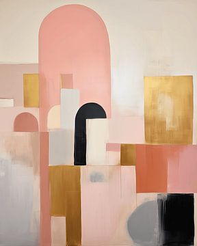 Modern en abstract in roze en goud van Studio Allee