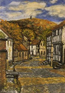 Dernau in het Ahrdal ca. 1928, uitzicht vanaf de kerk richting Krausberg van Matthias Bertram