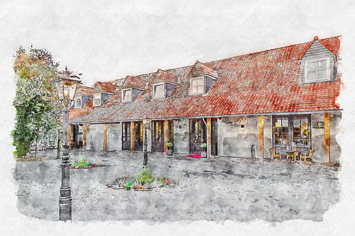 Argentinean grill restaurant "Los Latinos" in Roosendaal (watercolor)