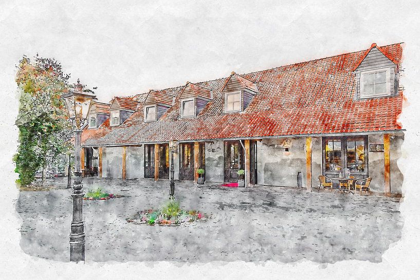 Argentinean grill restaurant &quot;Los Latinos&quot; in Roosendaal (watercolor) by Art by Jeronimo