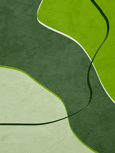 Minimalistische abstrakte Kunst mit organischen Formen in Grüntönen, Natur.