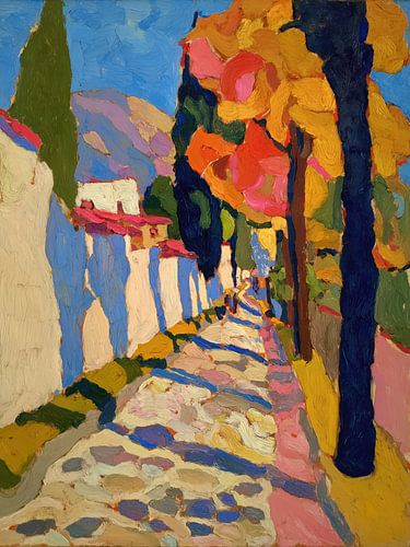 Zonovergoten steegje in de herfst