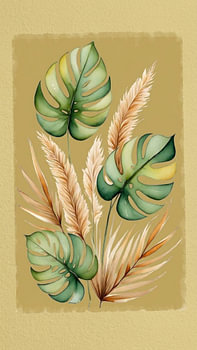 Watercolor Tropical Leaves and Dried Pampas Grass Illustration