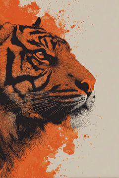 Portrait de tigre dans une explosion d'orange sur Eva Lee
