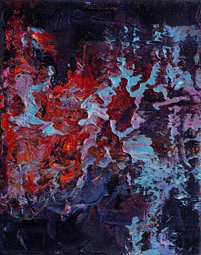 Abstract olieverf schilderij, paars, rood en blauw. van Joriali Abstract