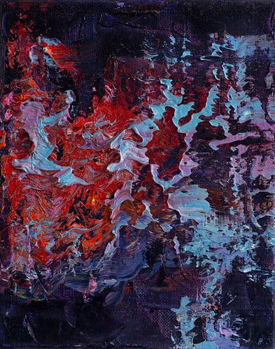 Abstract olieverf schilderij, paars, rood en blauw. van Joriali Abstract