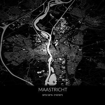 Zwart-witte landkaart van Maastricht, Limburg. van Rezona
