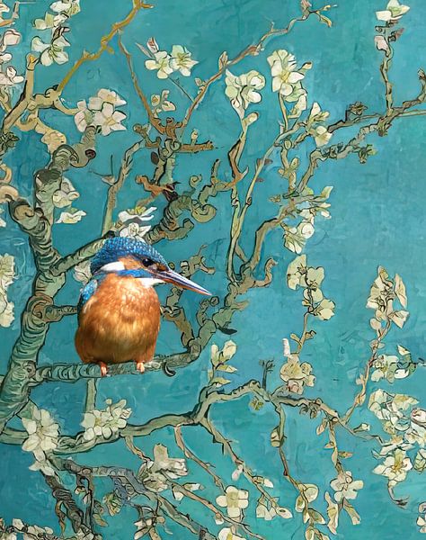 Der Eisvogel und die Mandelblüte- Vincent-van-Gogh von Digital Art Studio