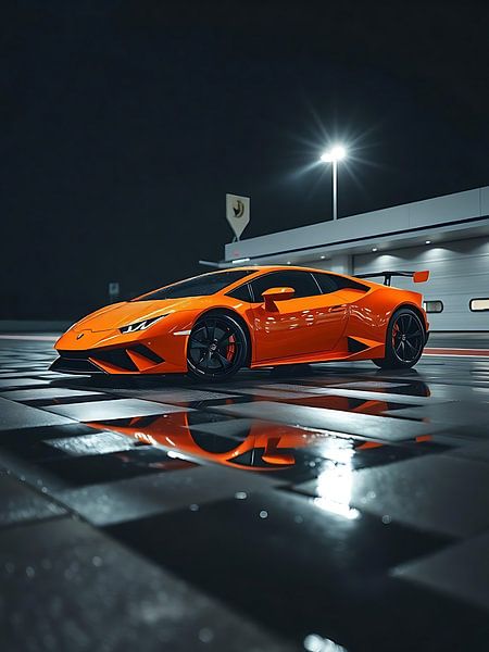Lamborghini Huracan STO oranje nat wegdek 2 van MIROKKU