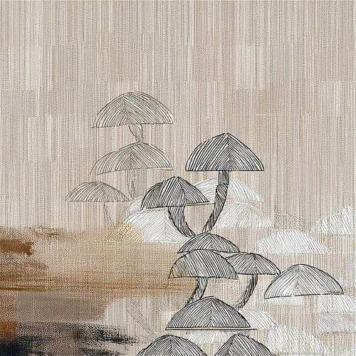 Japandi /WabiSabi Art. Paddenstoelen in texturen