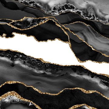 Black & Gold Agate Texture 06 by Aloke Design