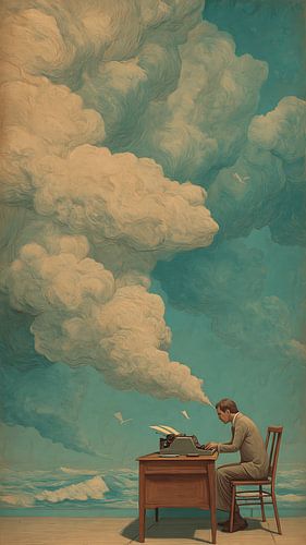 Hardwerkende ambachtsman in surrealistische droomwereld Vintage illustratie