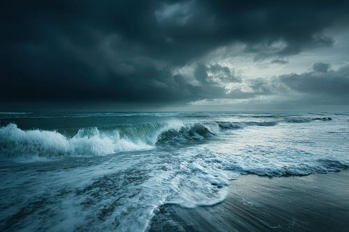 golven aan de kust tijdens de storm