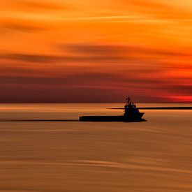 Sunset at the Marsdiep Netherlands by Willem Koenes