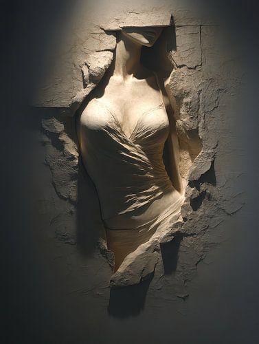 gipsen Torso vrouw aan de wand,fragment van Elegantie