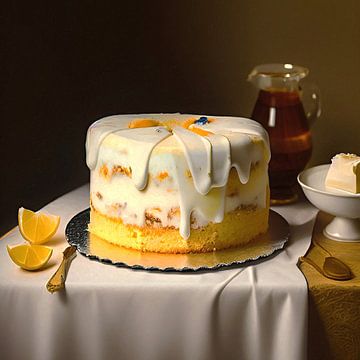 Still life of a lemon curt cake with white chocolate by Nop Briex