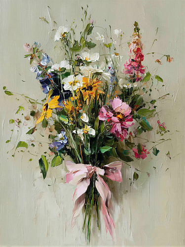 Wildflower bouquet with pink bow