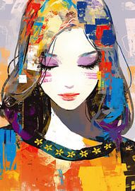 Femme aux yeux fermés | Femme colorée