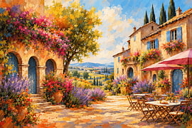 Sonnige Terrasse im mediterranen Stil in der Toskana im impressionistischen Stil von STUDIO ARTSY