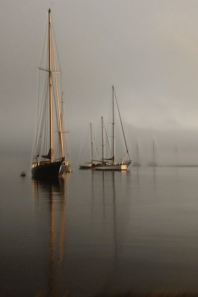 Creative Vision Of Sailing Boats In Motion Under A Foggy Summer Sky by Karina Brouwer