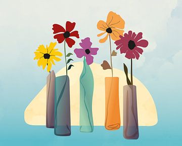 Vijf bloemen minimalistisch stilleven 2 van Tanja Udelhofen