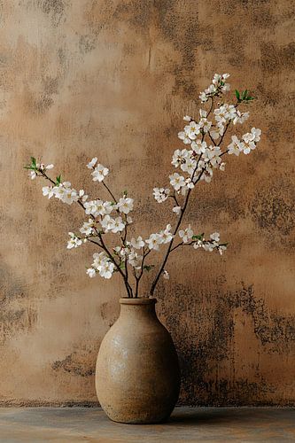 Rustieke vaas met bloesemtakken