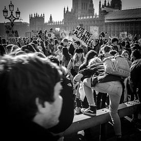 Jongerendemonstratie, Westminster Bridge, Londen, Engeland van Bertil van Beek