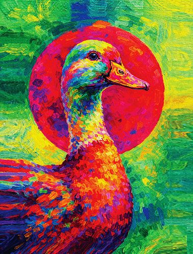 Vet Kleurrijk Eendenportret Levendig Impasto Abstracte Kunst