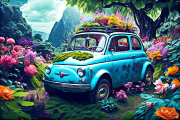 Fiat 500 surreal in a sea of flowers