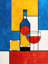 Flasche und Wein in Farbblöcken von Movingclouds