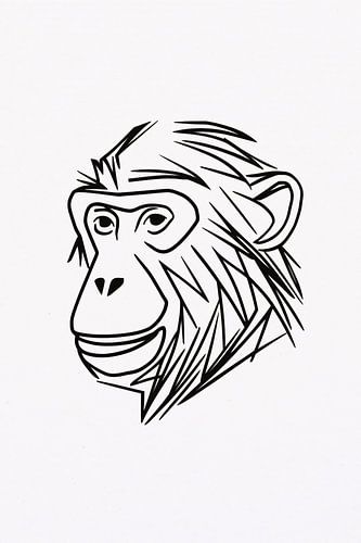 Zwart-witte minimalistische aap lijntekening
