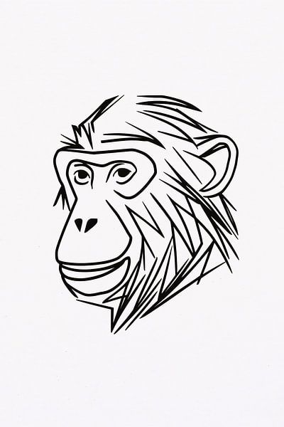 Black-and-white minimalist monkey line drawing by Art & Soul Creations