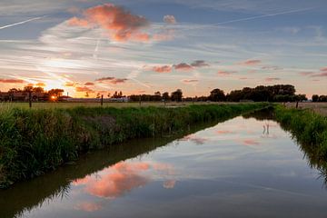 Sunset above Dutch polder